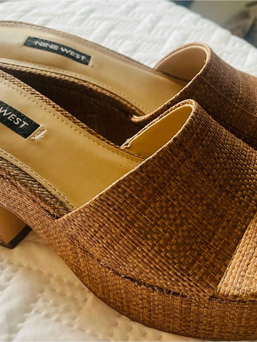 Nine West Brown Woven Platform Mule Sandals